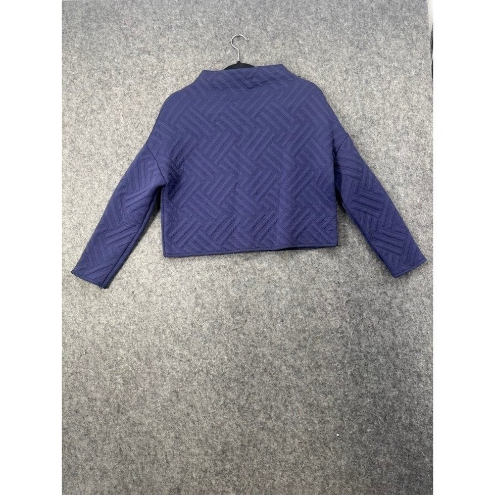 Zara Collection Womens Navy Blue Quilted Geometric Boxy Funnel Neck Top L/S‎